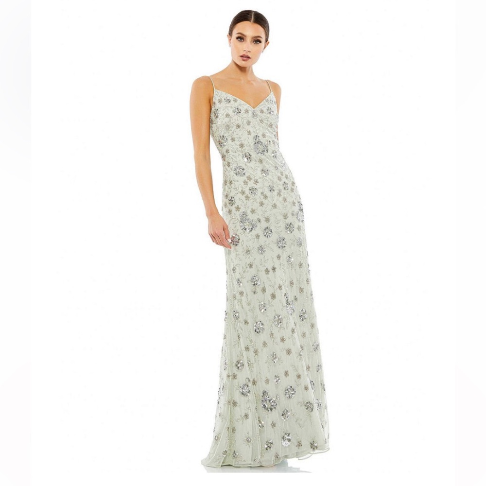 Mac Duggal Sleeveless Beaded Slip Dress Gown